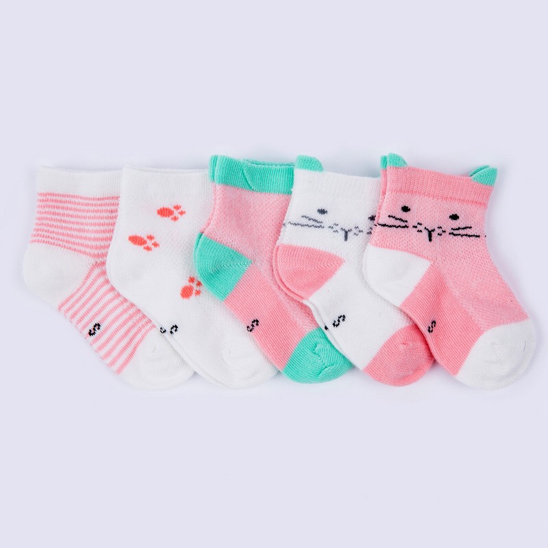 Set 5 đôi tất lưới cao cổ hình gấu cho bé T03