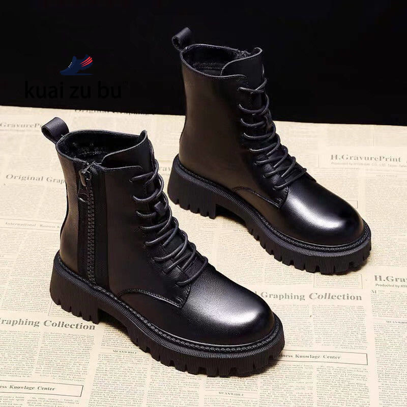 kuai zu bu【Free Shipping Miễn phí vận chuyển】 2021 ฤดูหนาวใหม่หนาแฟชั่นทุกการแข่งขันรองเท้ามาร์ตินเกาหลีผู้หญิงสั้นบู๊ทส์กำมะหยี่