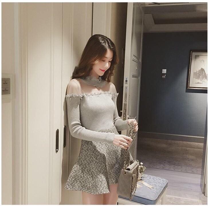 Áo len nư cổ phối ren