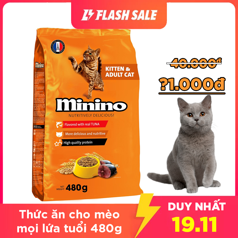Thức ăn cho mèo MININO 480g Vị cá Ngừ Dành cho mèo mọi lứa tuổi