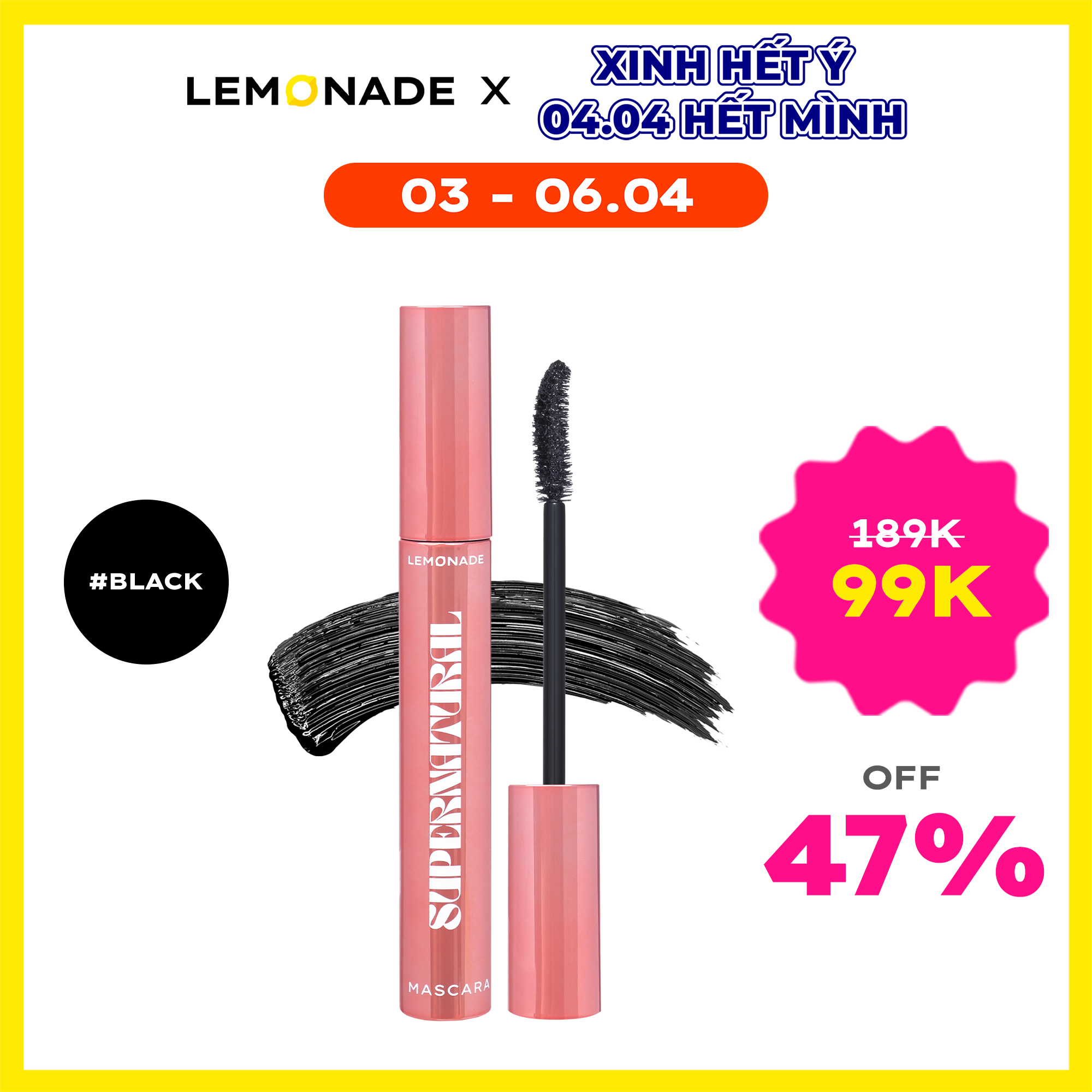 [Flashsale + Voucher] Chuốt mi Lemonade SuperNatural Mascara 7.5g - Siêu dài, siêu dày - HSD: 12/2027