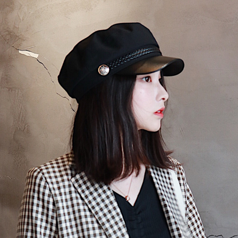 Mũ baret Hai màu Mũ nồi đen thời trang Mũ quân