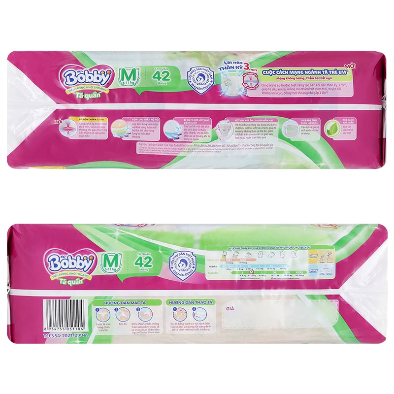 Tã quần Bobby siêu thấm size M(6-11kg) 42 miếng