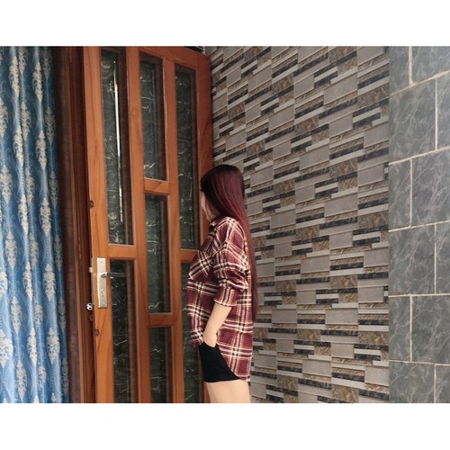 Áo sơ mi Oversize Caro đỏ đô