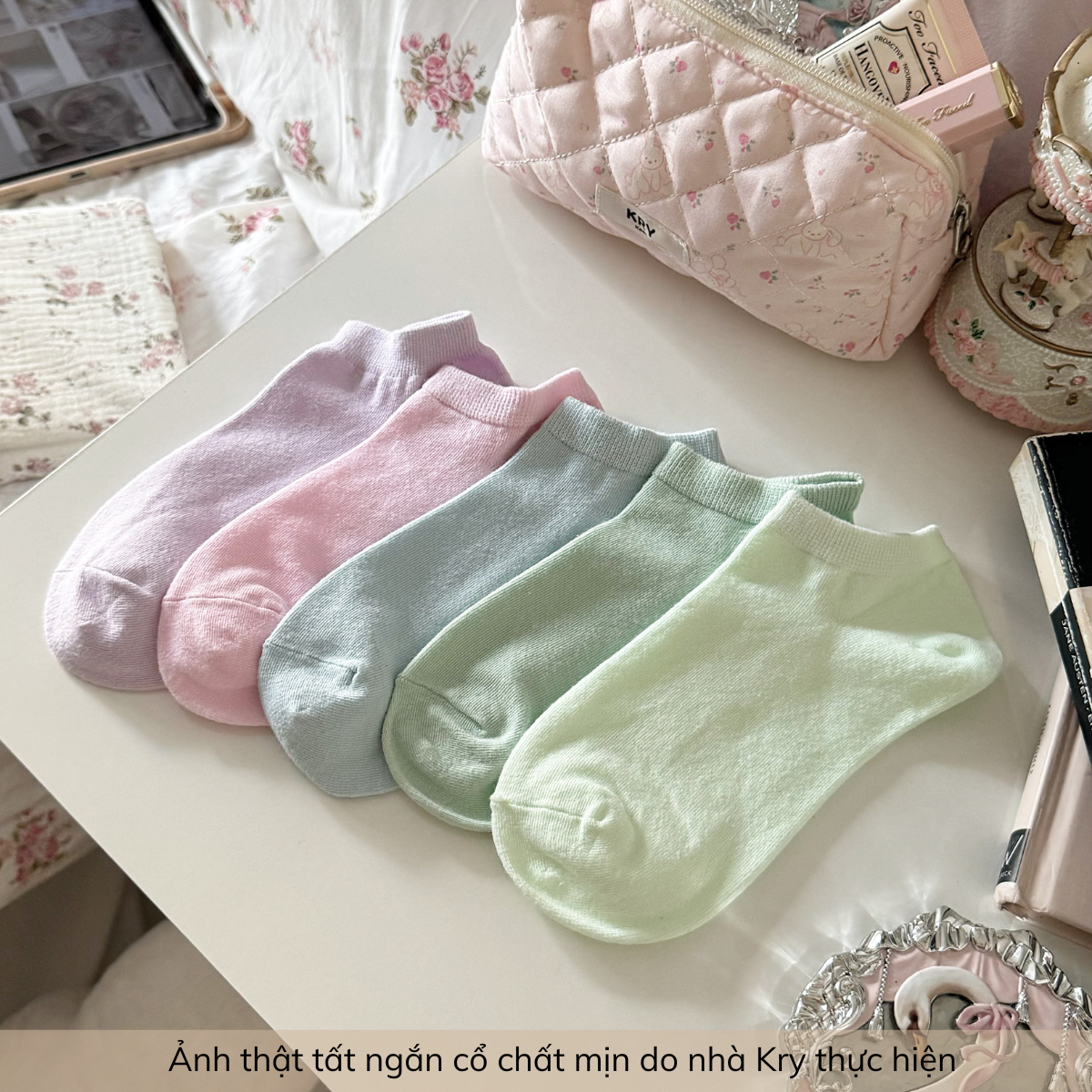 Tất nữ ngắn cổ trơn màu basic cotton mịn Krystore NC23