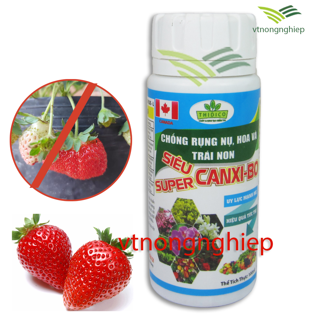 Phân bón lá Super Canxi-Bo, siêu canxi bo, nhãn hiệu Thidico, chống rụng nụ hoa và trái, bảo vệ chồi và lá non, lọ 100ml
