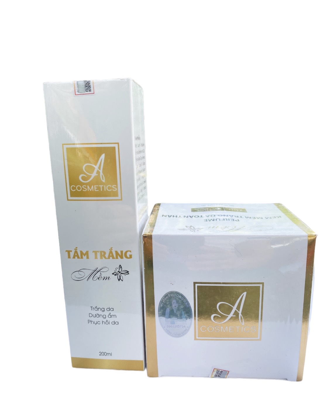 Combo tắm trắng và kem body mềm A Cosmetics giúp da bật tông nhanh hiệu quả