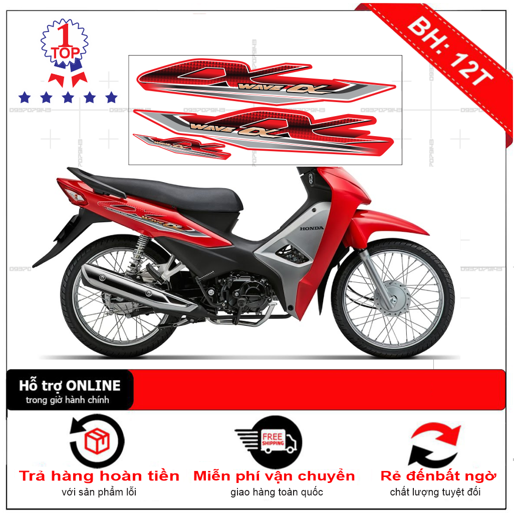 Tem xe wave a mẫu zin dán xe đỏ 2017