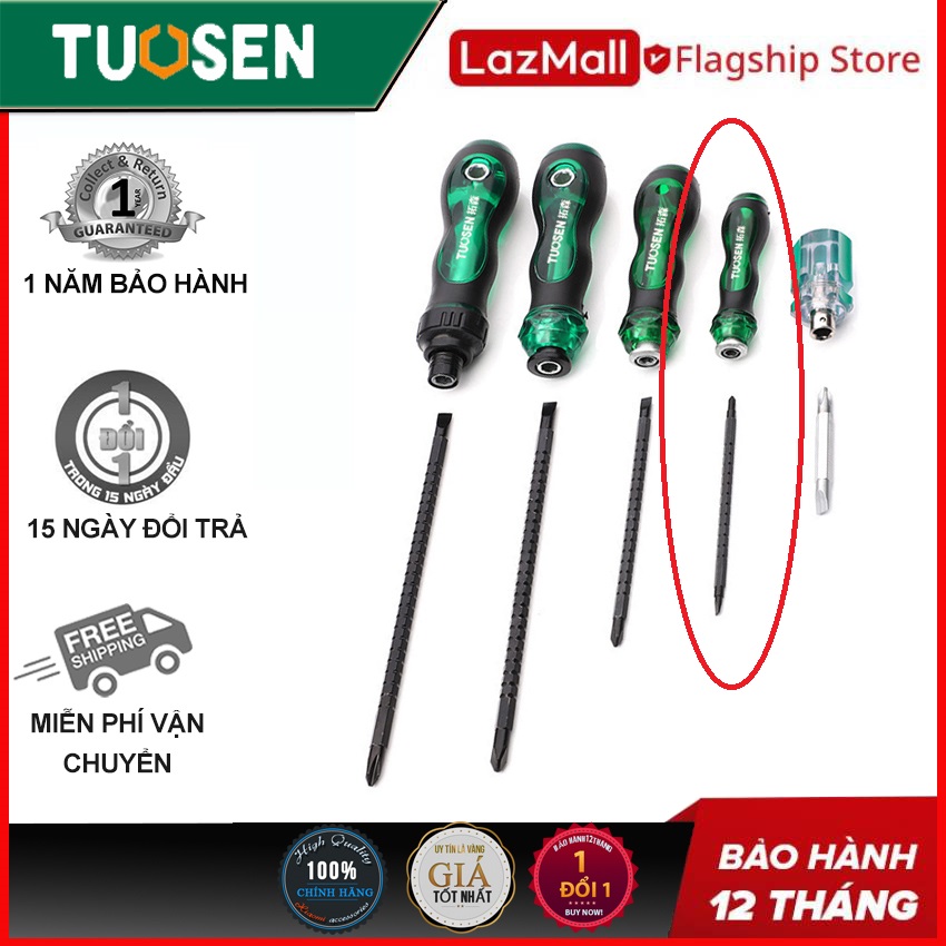 Tuốc nơ vít tô vít, Bộ tua vít 2 đầu (+ và -) (3inch, 5inch, 6inch) - có từ tính, có chốt đảo chiều, Chính hãng Tuosen