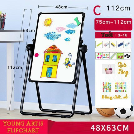 Bảng tập vẽ Flipchart 2 mặt cho bé xoay 360 độ có từ tính