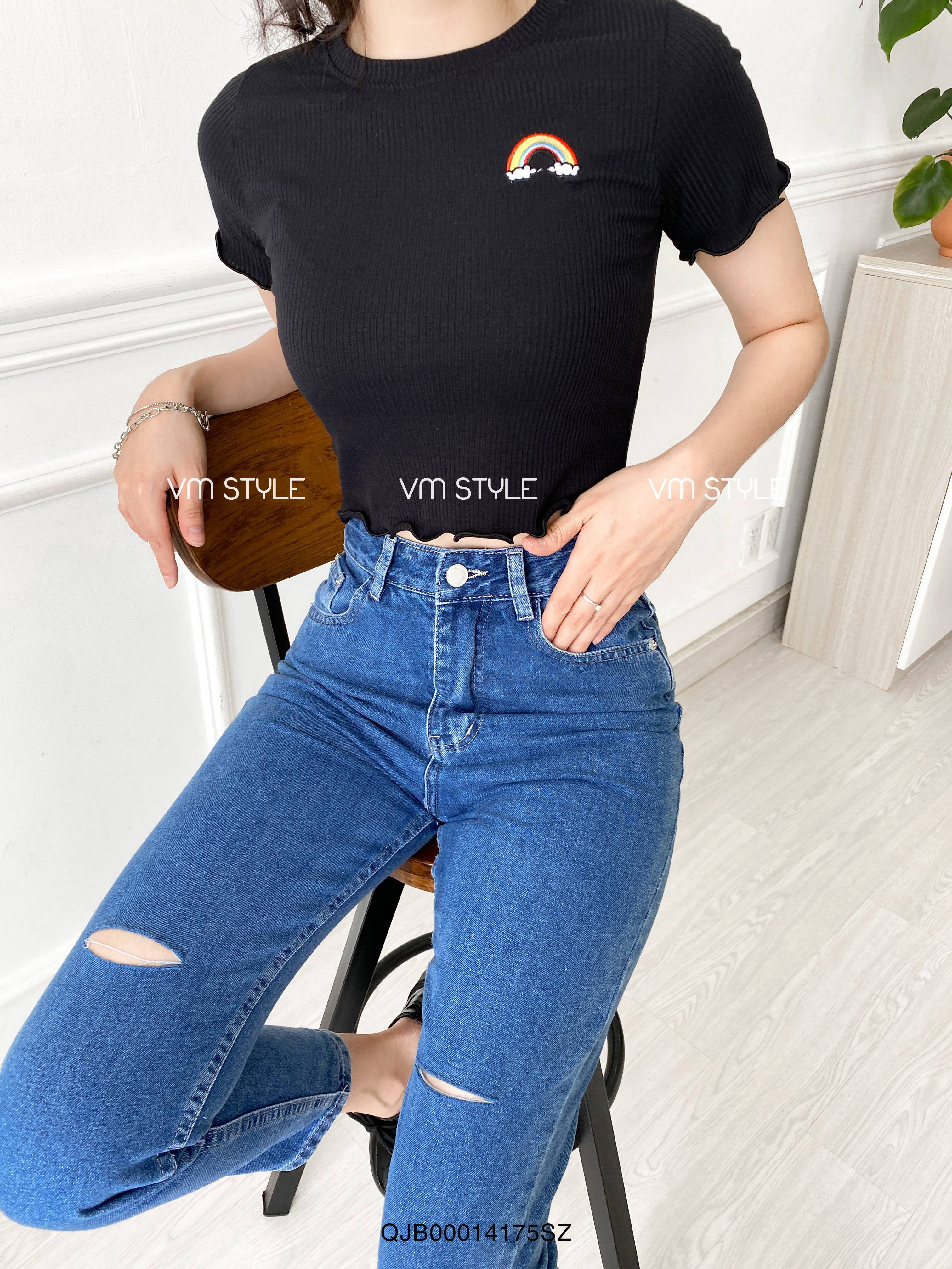 Quần jean baggy nữ VM STYLE QJB00014 rách gối ulzzang thời trang