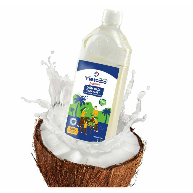 Dầu Dừa Tinh Khiết Ép Lạnh Organic Vietcoco Chai 1 Lít