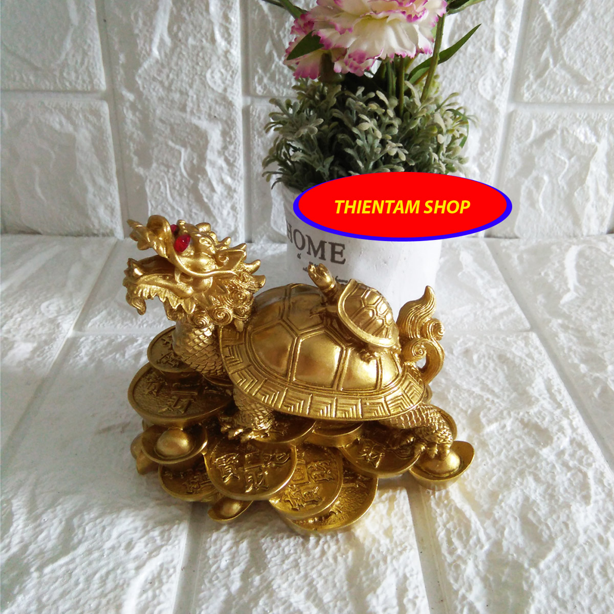 Tượng Long Quy đại phát đá poly nhũ đồng sáng loại cao cấp - LQDS02