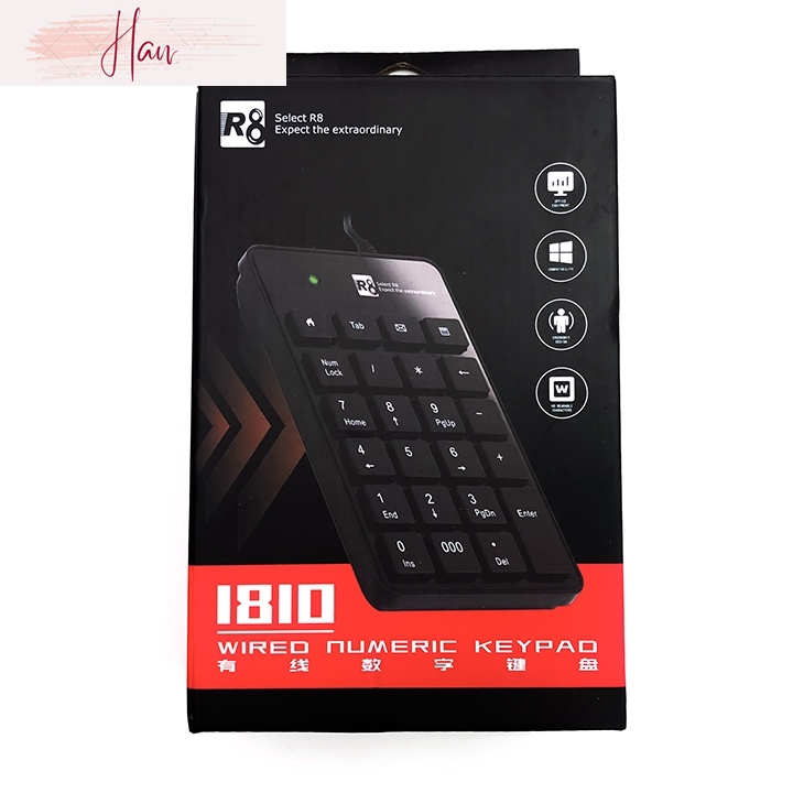Phukienhanhan bàn phím số numeric r8 model 1810 gồm 23 phím lệnh tương thích windows mac linux chiều dài dây 100cm