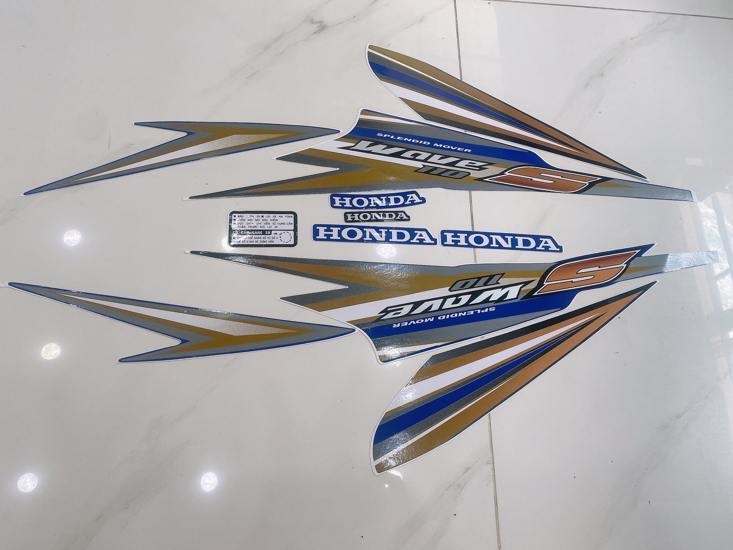 Trọn bộ tem rời dán xe máy 3 lớp Honda Wave S 110 đời 2009 màu xanh dương