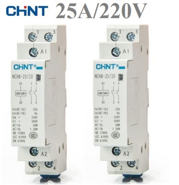 Bảng giá Bộ 2 khởi động từ ,contactor 1 pha CHINT NCH8-25A (trắng)