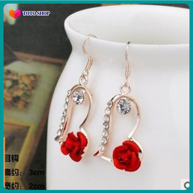 Earrings Korean style applique rose red super cute bstkl-[totoshop]
