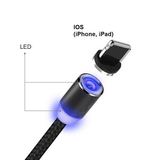 Cáp Sạc Nam Châm 3 Đầu - Xoay 360 Độ Lightning/ Android / Type C