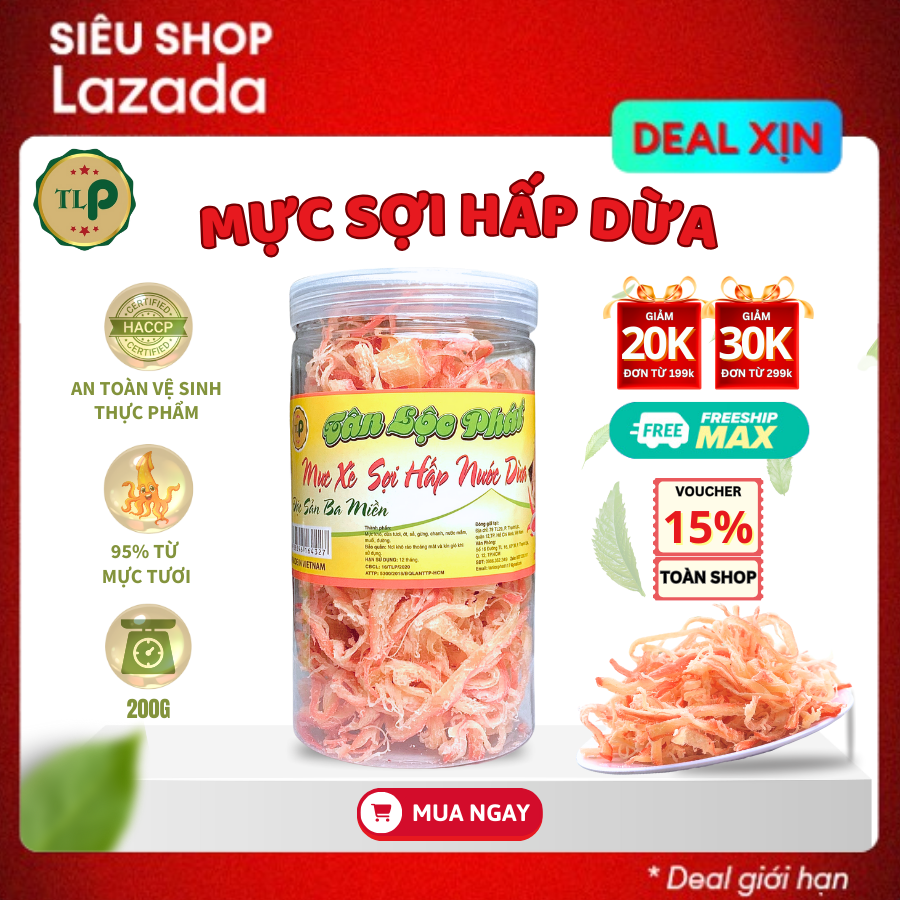 Mực xé sợi hấp nước dừa tân lộc phát - hũ 200g