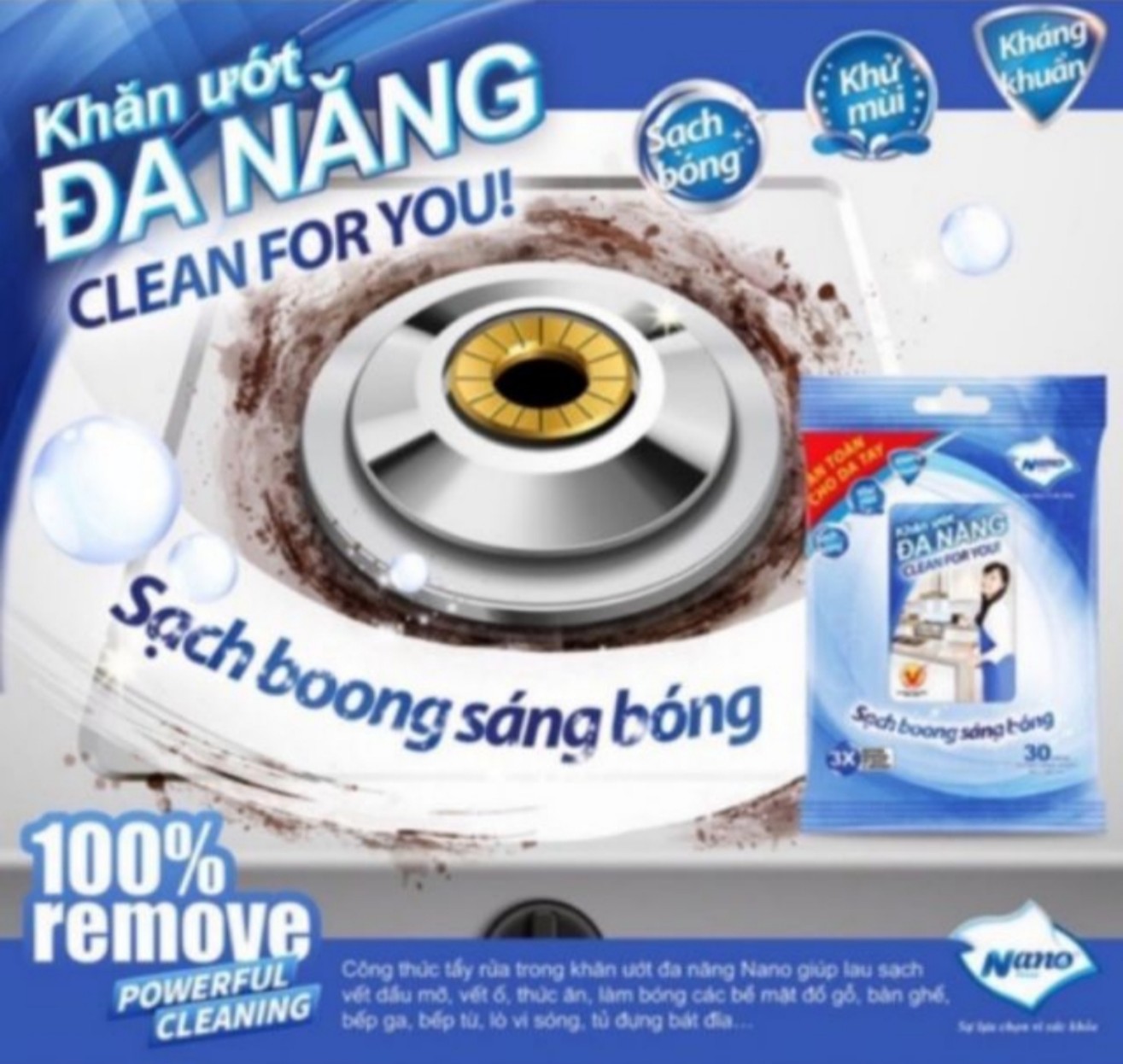 combo 2 túi Khăn ướt đa năng gói 30 tờ(lau bếp lau bàn thờ) cực sạch