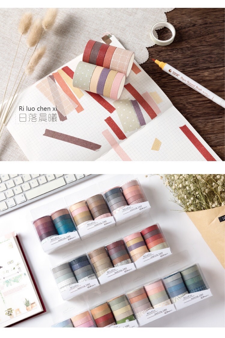 Set 10 cuộn washi tape phong cách vintage, basic Canarystore54
