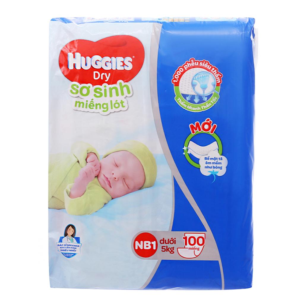 Miếng Lót Sơ Sinh Huggies Dry NB1 - Bịch 100 Miếng (Dành cho trẻ  5 kg)