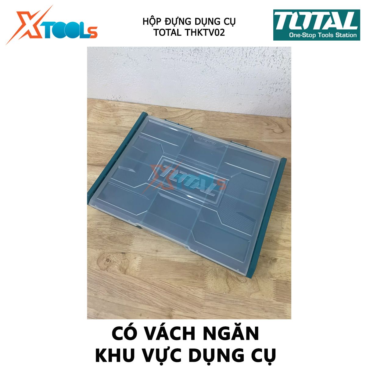 Hộp nhựa đựng dụng cụ TOTAL THKTV02 hộp đồ nghề kích thước 340x250x60mm, Có thể xếp chồng lên nhau Chất liệu nhựa PP XTOOLs, hộp đựng linh kiện