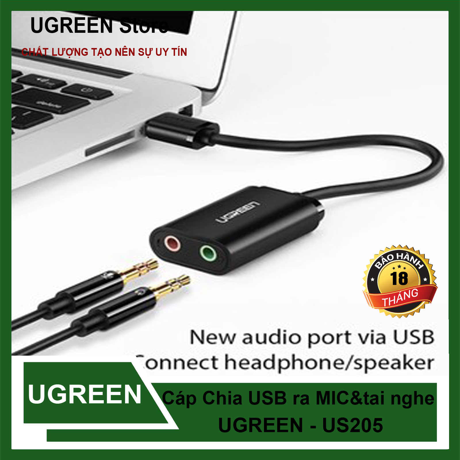 Cáp Chuyển USB Ra 2 Cổng Microphone Và Âm Thanh 3.5mm UGREEN US205 Cao Cấp