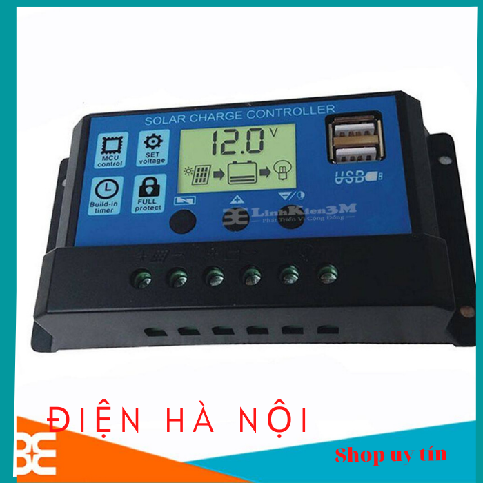 Bộ điều khiển sạc pin năng lượng mặt trời PWM 12/24V tự động nhận bình công suất lớn 30A