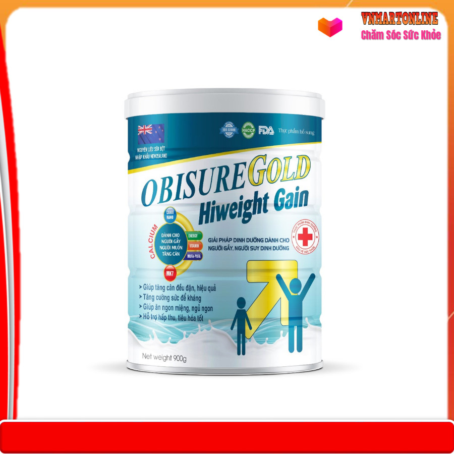 Hộp 900g sữa bột obisure gold hiweight gain dinh dưỡng dành cho người gầy, người suy dinh dưỡng, giúp tăng cân, tăng sức đề kháng, ăn ngon ngủ ngon - vnmart online