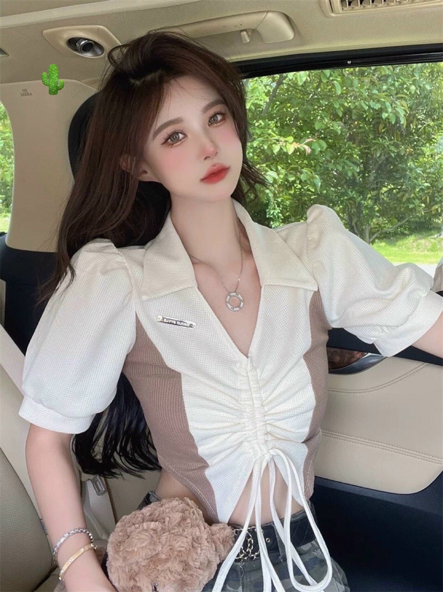 Áo croptop phối rút dây chất borip siêu đẹp