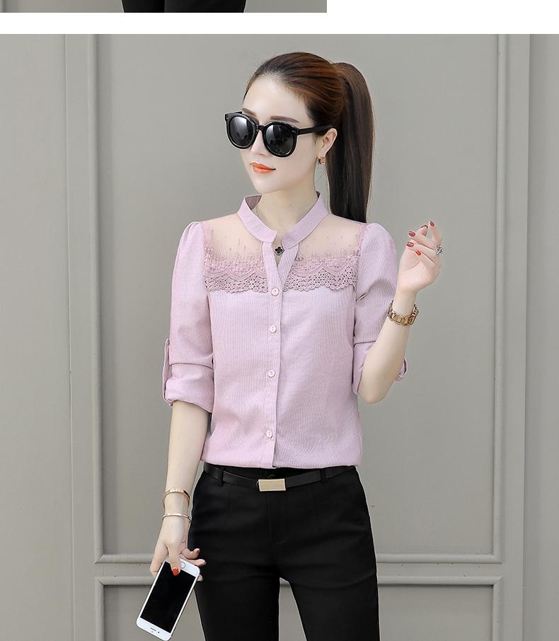 Áo sơ mi nữ cổ trụ phối ren cao cấp