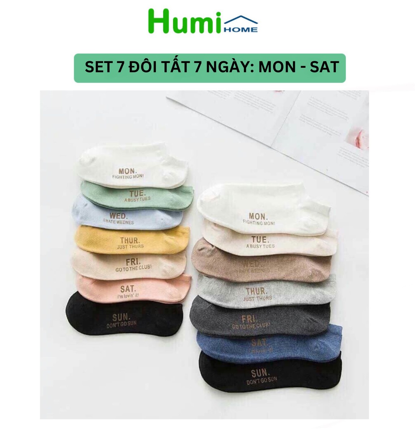 Tất nam, nữ-tất tuần, set 7 đôi tất cổ ngắn các ngày trong tuần chất mềm mịn, màu đẹp siêu xinh