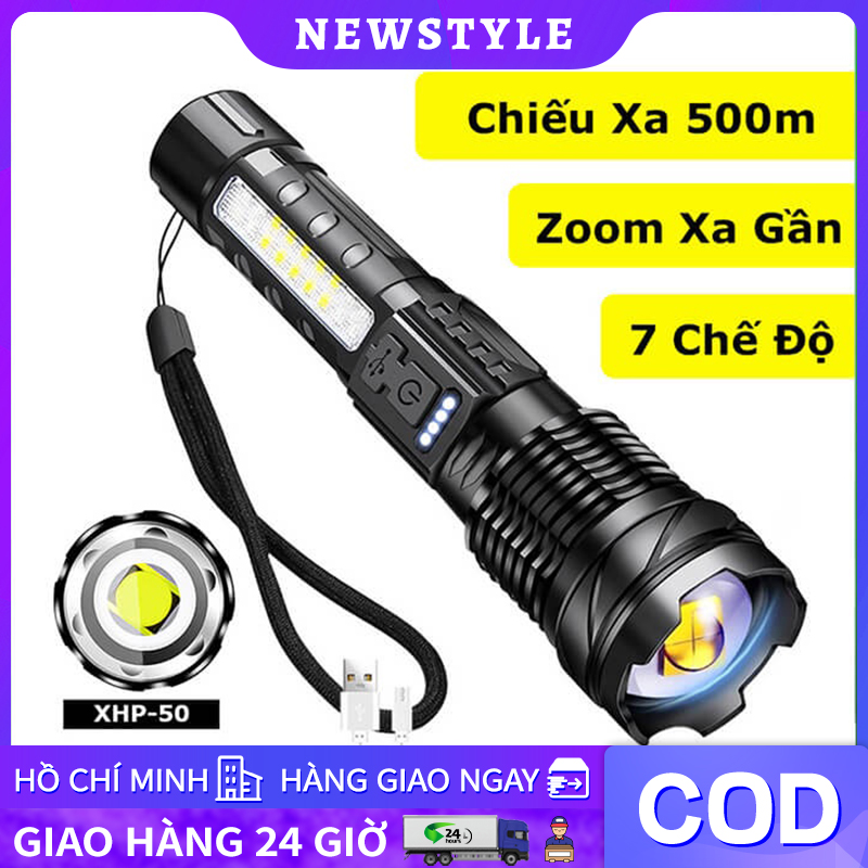 Đèn pin A76 siêu sáng chiếu xa 300m có Zoom xa gần, chống nước IPX4, pin trâu 7 chế độ sáng