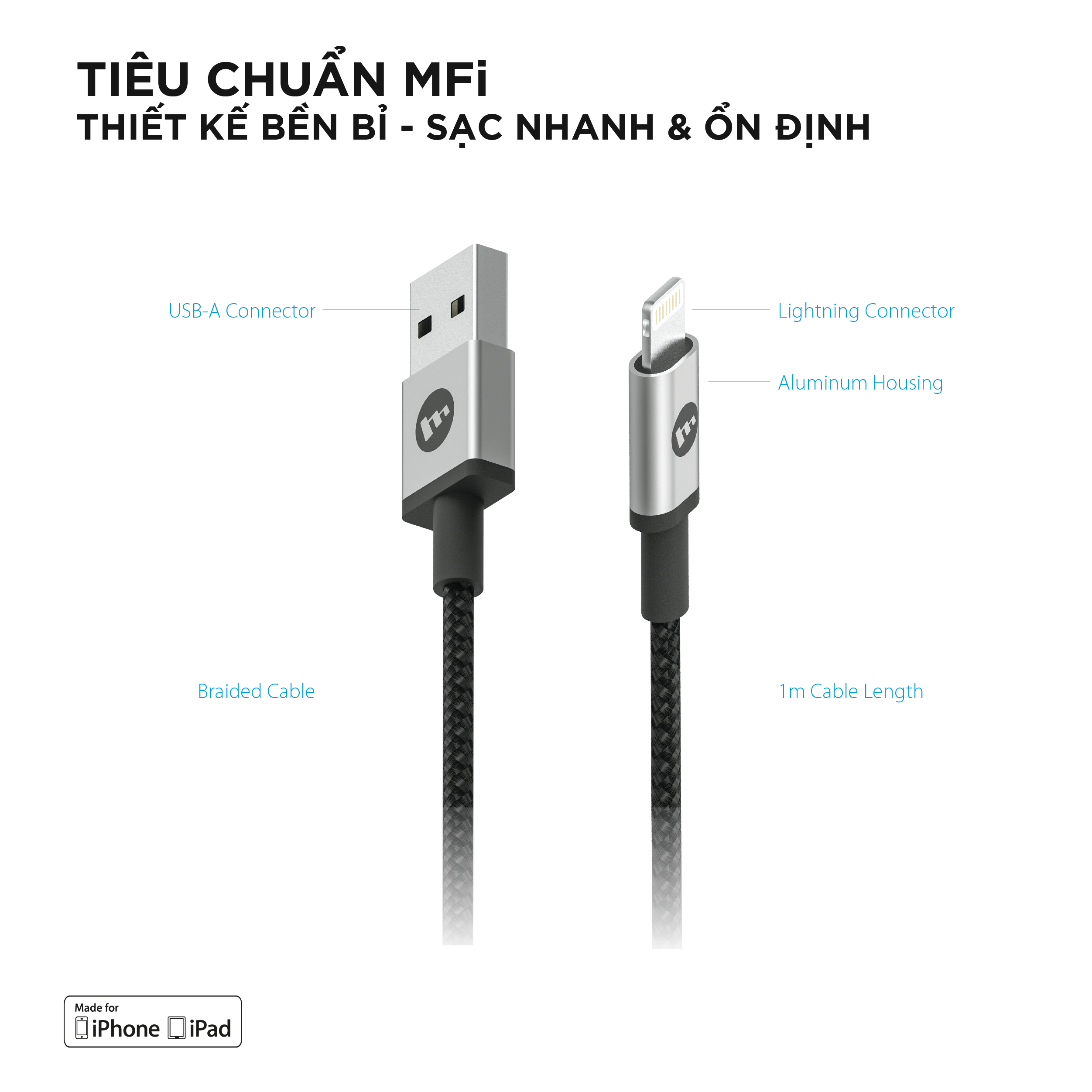 Cáp Lightning Mophie 1M - Đạt chuẩn MFI
