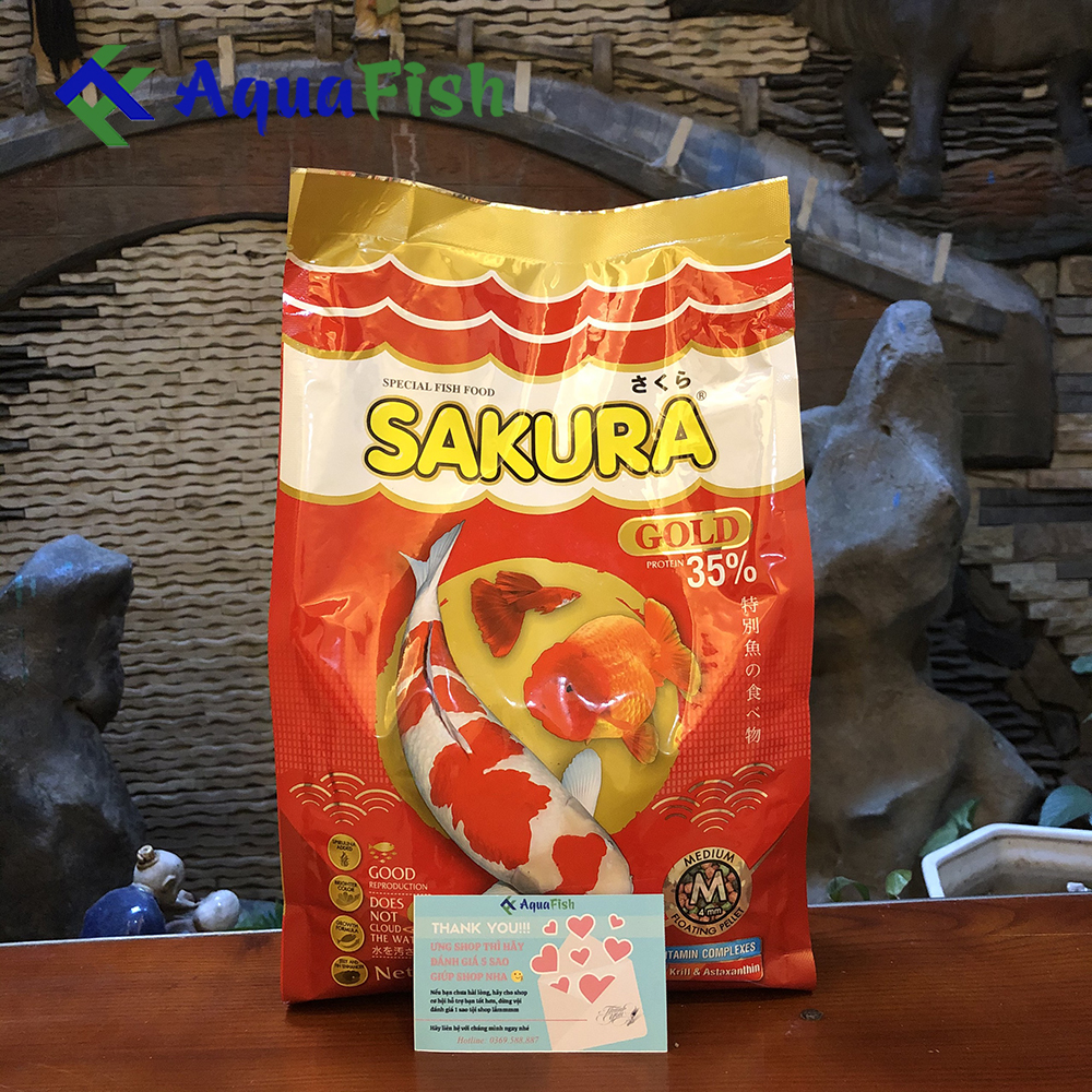 [HOÀN TIỀN 10%]Thức Ăn Cho Cá Koi Sakura 35% Túi 1kg (giúp cá tăng trưởng và tăng màu tốt)