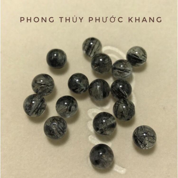 1 Hạt đá rời thạch anh tóc đen cỡ hạt 8 li