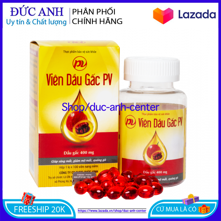 Viên dầu gấc giúp sáng mắt PV tăng cường thị lực  chóng khô mắt mỏi mắt đẹp da bổ tim hộp 100 viên