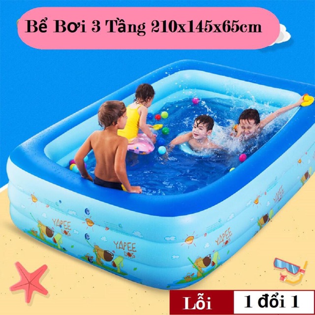 Bể bơi phao bơm hơi kích thước dài 2m1 rộng 1m40 cao 60cm 3 tầng hàng chuẩn dày bền, dễ dàng lắp và bảo quản