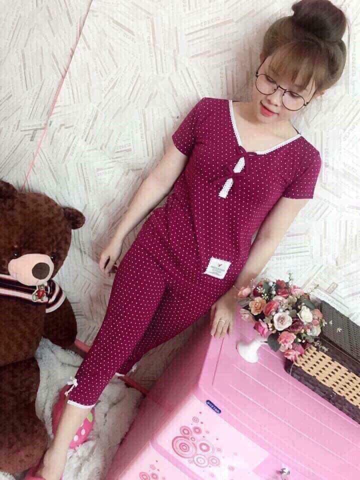 Đồ bộ nữ 💖 Set đồ bộ thun, quần lửng áo cộc, cổ áo và gấu quần đính nơ siêu xinh cho nữ