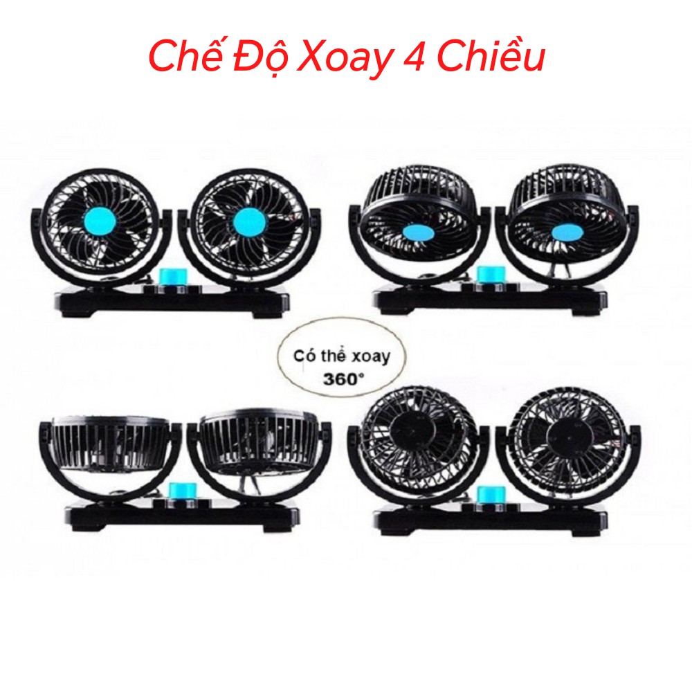 Quạt đôi mini trên xe ô tô (Xịn sò xoay 360 độ)