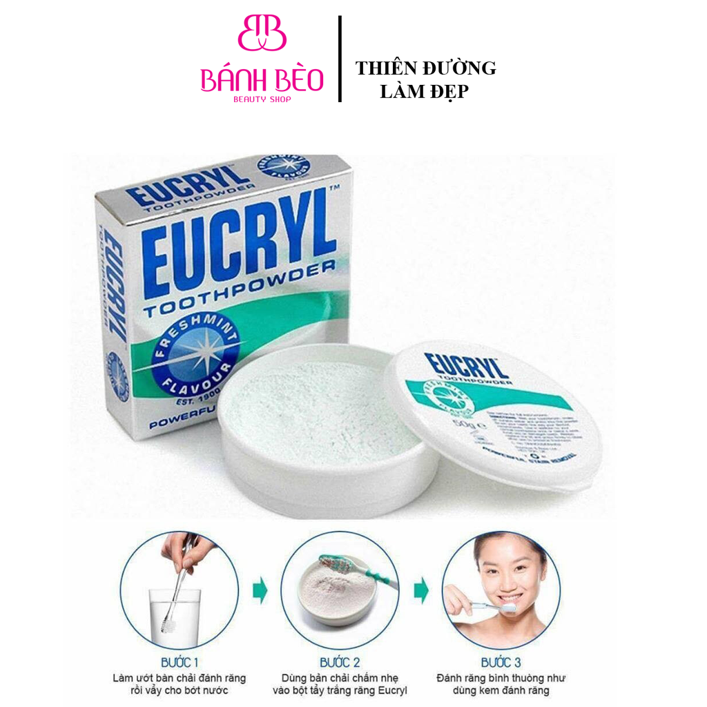 Bột tẩy trắng răng Eucryl giúp răng trắng sáng, giảm hôi miệng (Hộp 50g)