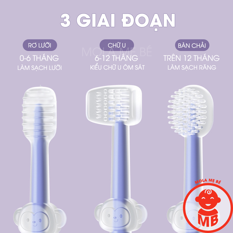Sét rơ lưỡi bàn chải silicon cho bé từ 0-36 tháng (có hộp đựng màu vàng)