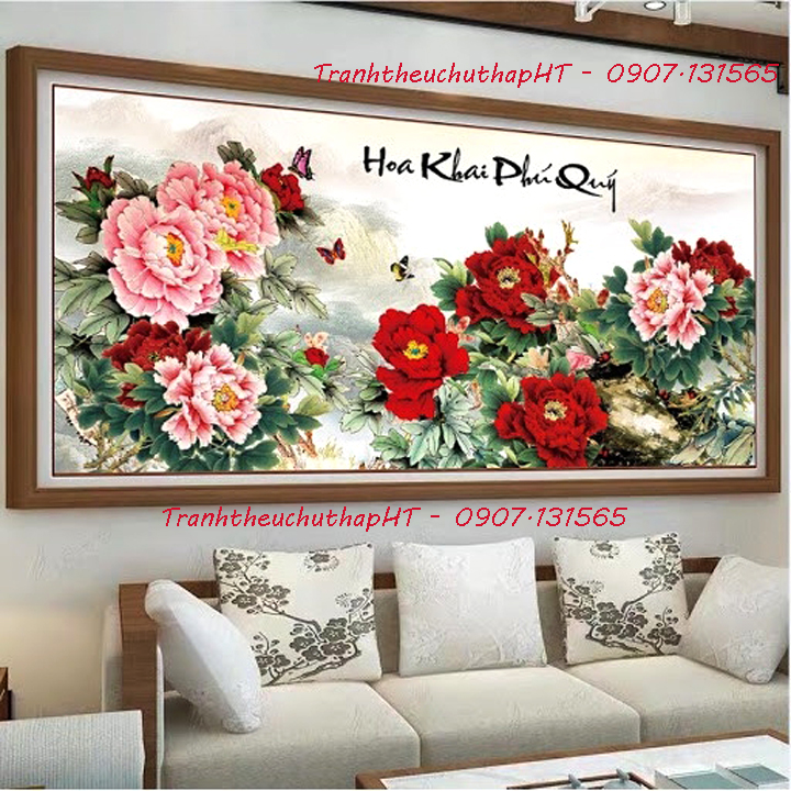 [HCM]Tranh thêu chữ thập Mai khai phú quý LV3401: 100*51cm - tự thêu