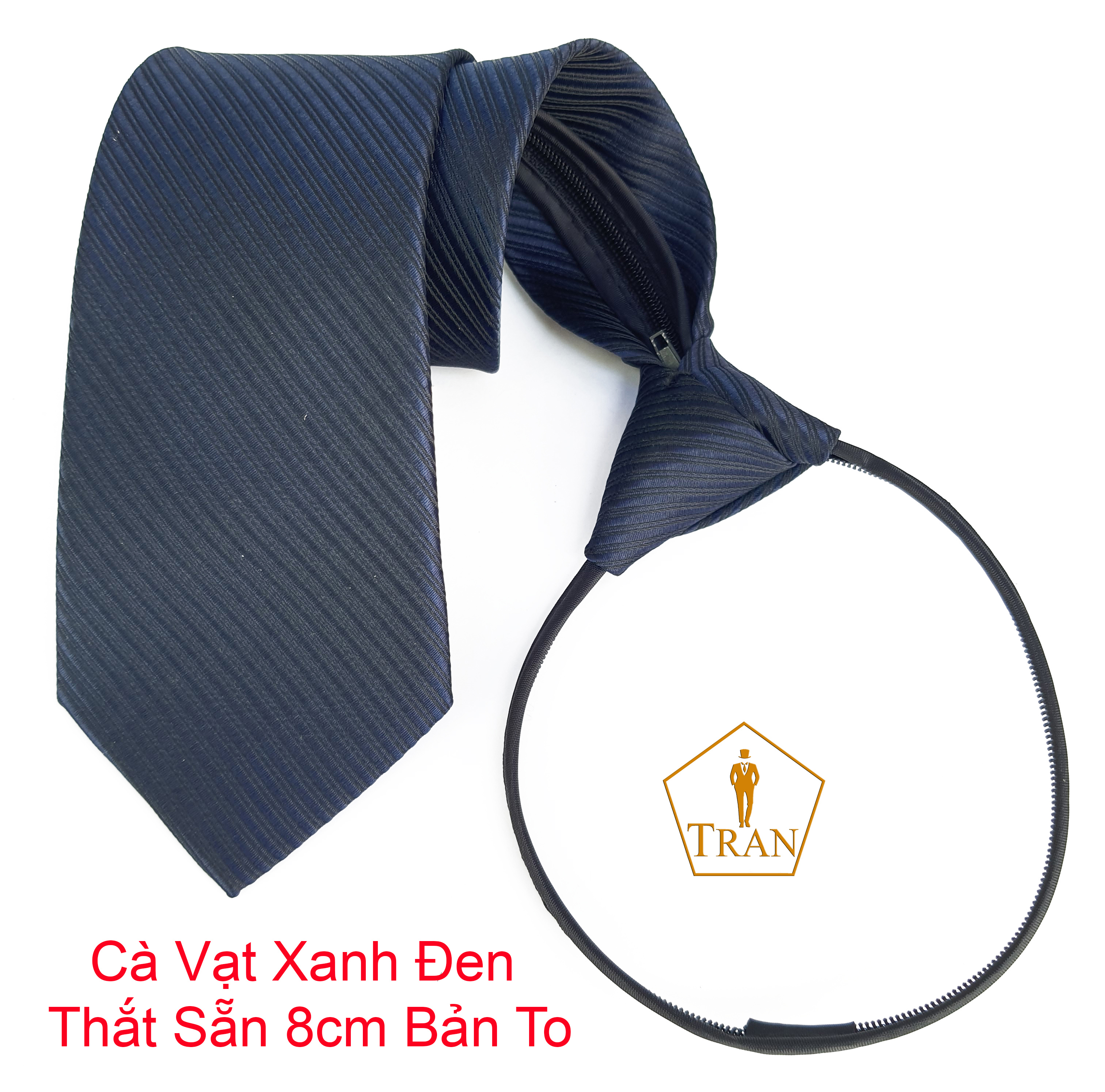 Cà Vạt, Caravat, Cavat Xanh Đen Nam Cao Cấp 5, 8cm Tự Thắt, Thắt Sẵn.