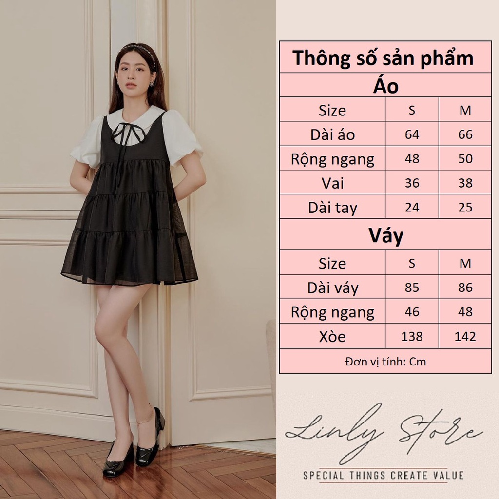 Set váy áo sơ mi nữ tay bồng Linly Store