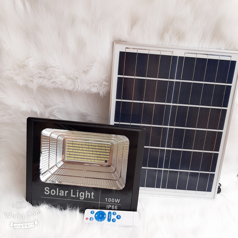 Đèn pha led Năng Lượng Mặt Trời công suất 100w kèm tấm pin rời có remote có cảm biến tự động dây nối 5m loại tốt sáng 10-14h