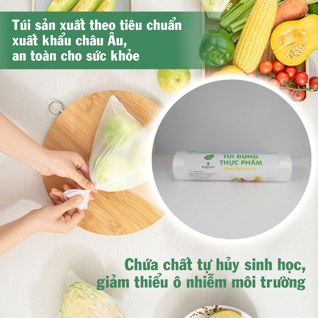 Túi Đựng Thực Phẩm Tự Hủy Sinh Học 20x30cm (Cuộn 120 túi)