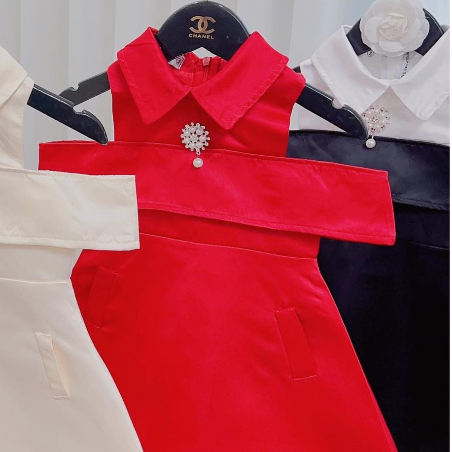 Váy 2 dây nơ đính ngọc xinh cho bé gái - v2dn