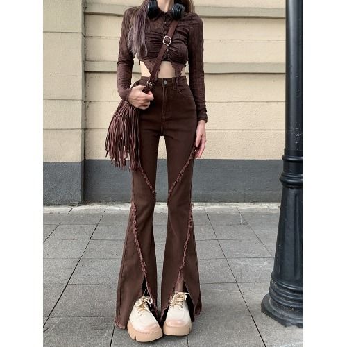 Quần Jeans Nữ Ống Loe Xẻ Tà Thời Trang Cá Tính